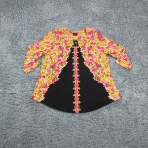 JM Collection Shirt Womens XL Black Floral 3/4 Sleeve Scoop Neck Tunic NWT